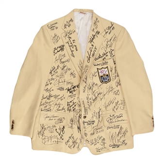 NFL Hall of Fame Signed Gold Jacket With 80 Signatures Featuring Emmitt Smith, Jerry Rice, & Dan Marino (PSA/DNA)